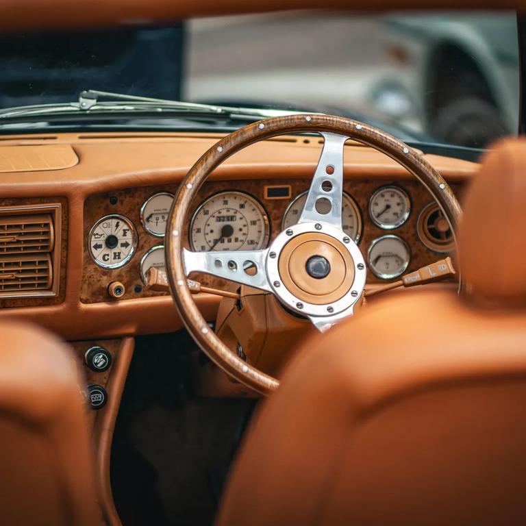 Interior of a luxury, classic car on a motor show.